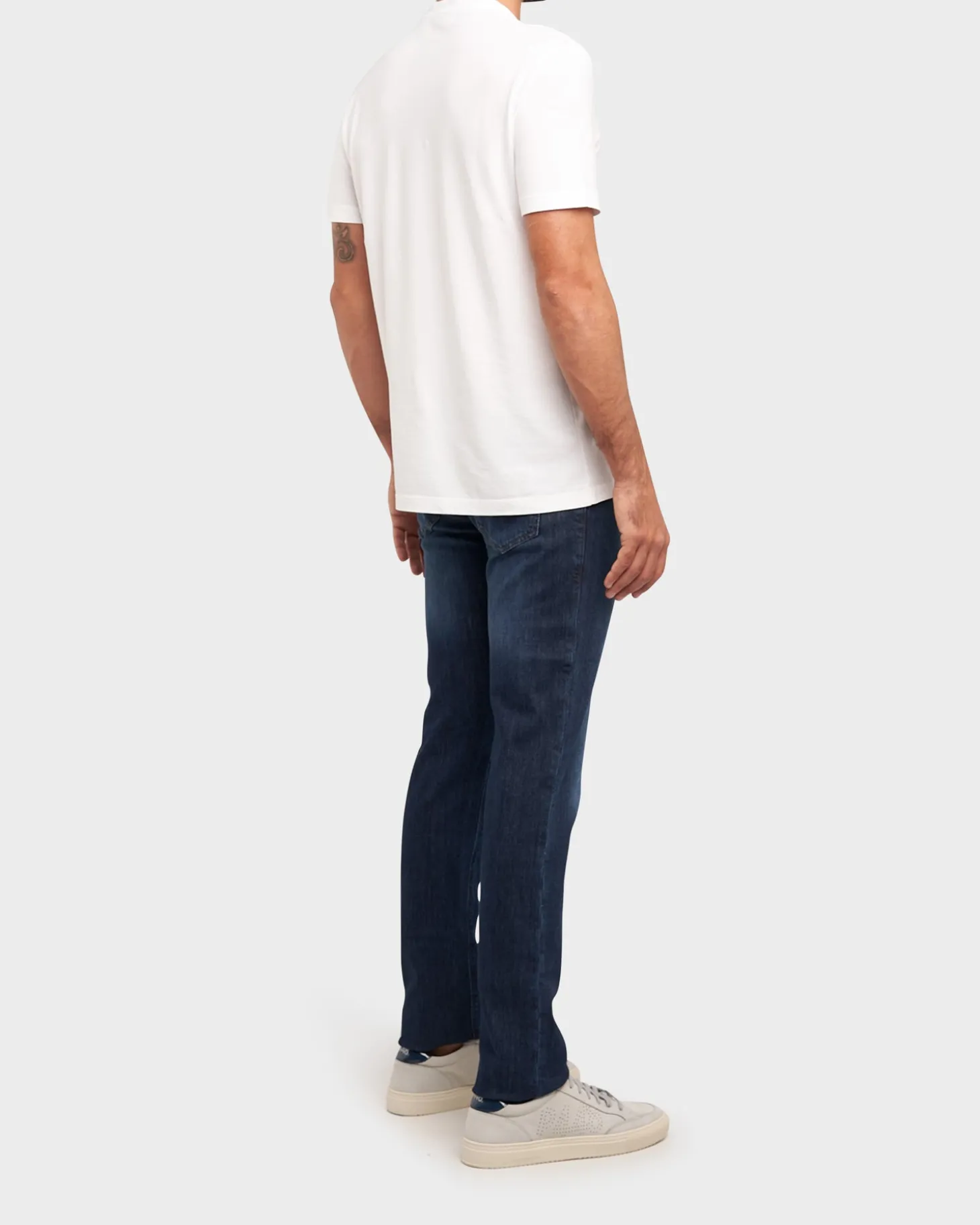 Dark Blue Cotton And Linen Stretch Lightweight Jeans
