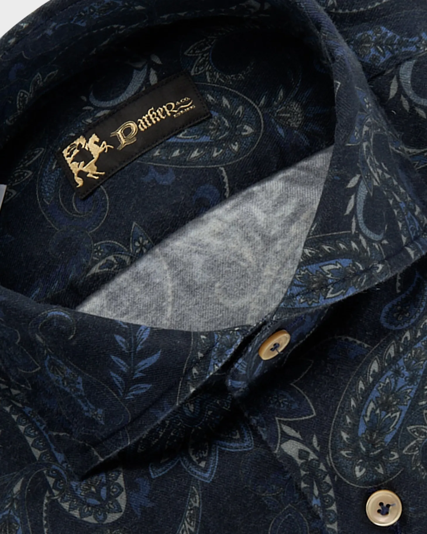 Dark Blue Cotton Flannel Paisley Pattern Shirt
