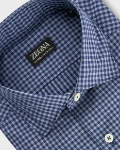 Dark Blue Gingham Check Centoquatra Twill Shirt