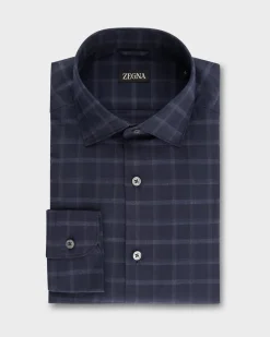 Dark Blue Macro Check Cotton Shirt