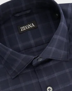 Dark Blue Macro Check Cotton Shirt