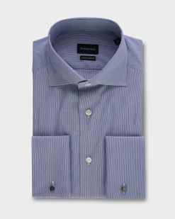 Dark Blue Pinstripe French Cuff Trofeo Cotton Shirt