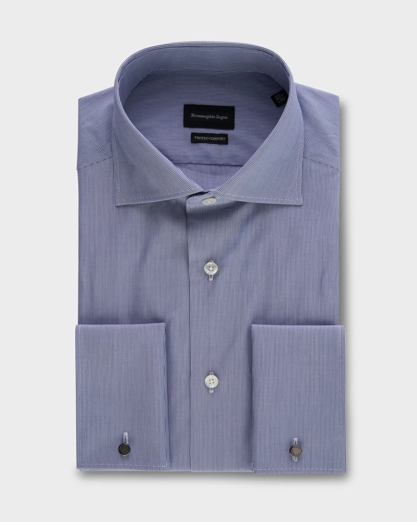 Dark Blue Pinstripe French Cuff Trofeo Cotton Shirt