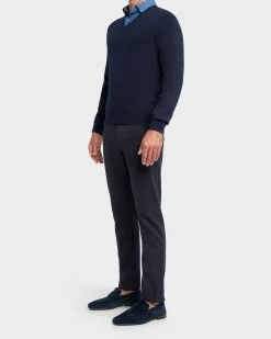 Dark Blue V Neck Knit Sweater