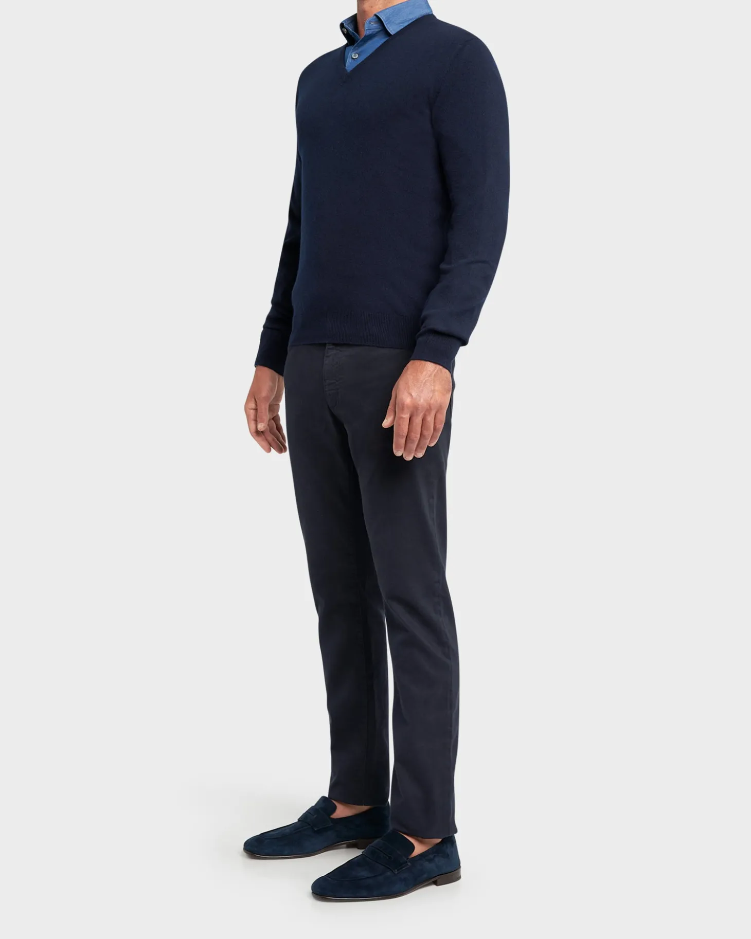 Dark Blue V Neck Knit Sweater