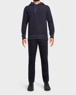 Dark Blue Wool Waffle Weave Hoodie