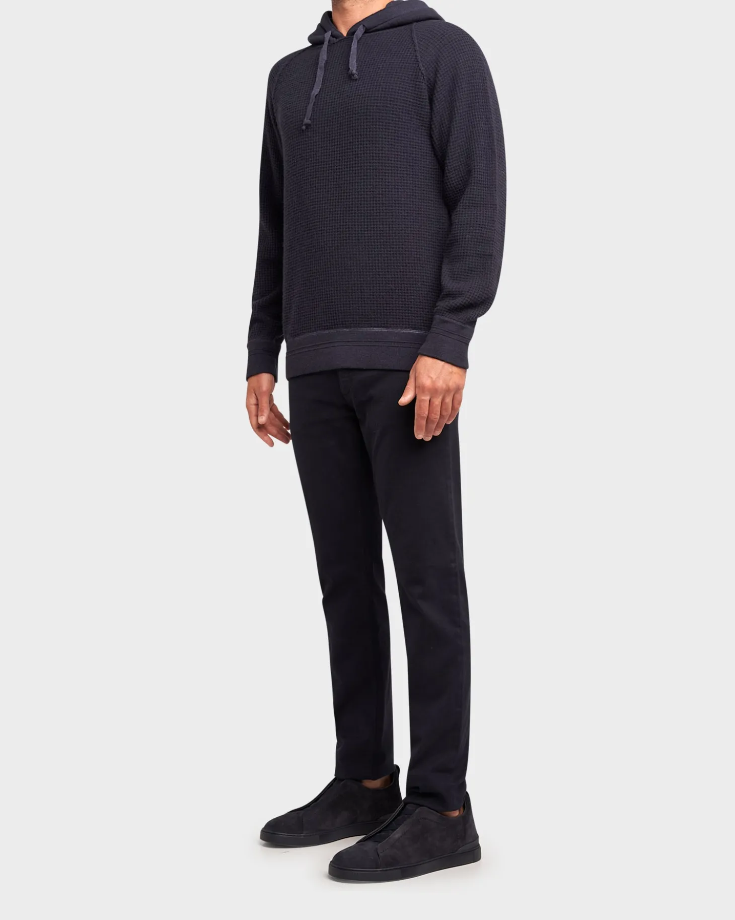 Dark Blue Wool Waffle Weave Hoodie