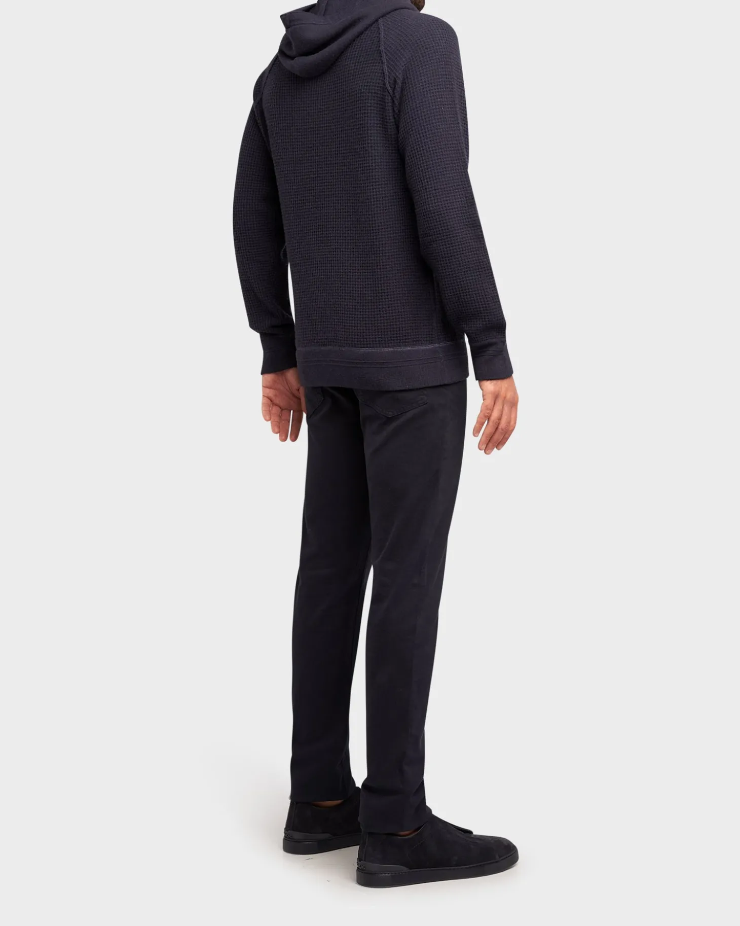Dark Blue Wool Waffle Weave Hoodie