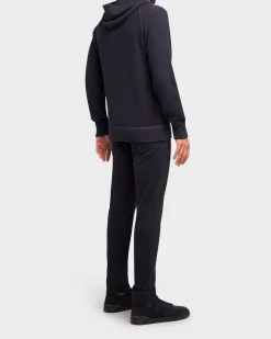Dark Blue Wool Waffle Weave Hoodie