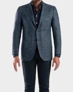 Dark Blue Woven Microstructure Cashmere Sports Jacket