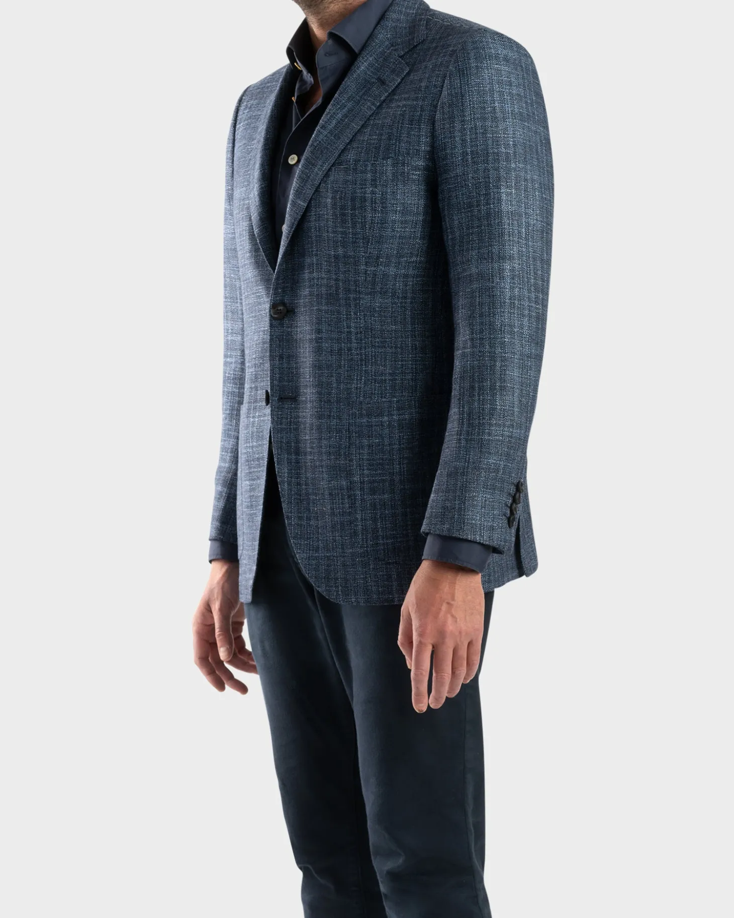 Dark Blue Woven Microstructure Cashmere Sports Jacket