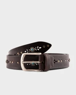 Dark Brown And Turquoise Studded Belt