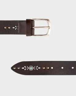 Dark Brown And Turquoise Studded Belt