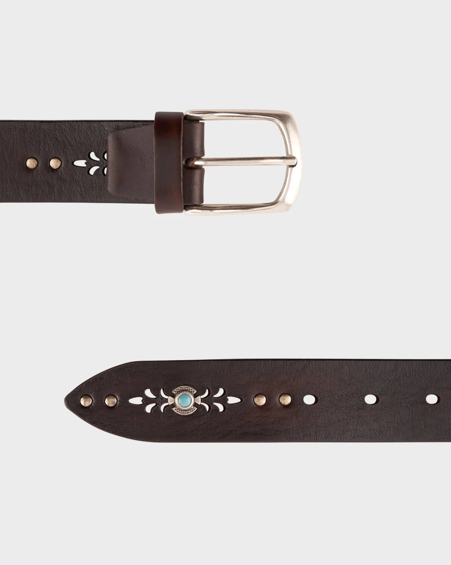 Dark Brown And Turquoise Studded Belt