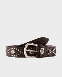 Dark Brown Distressed Studded Belt
