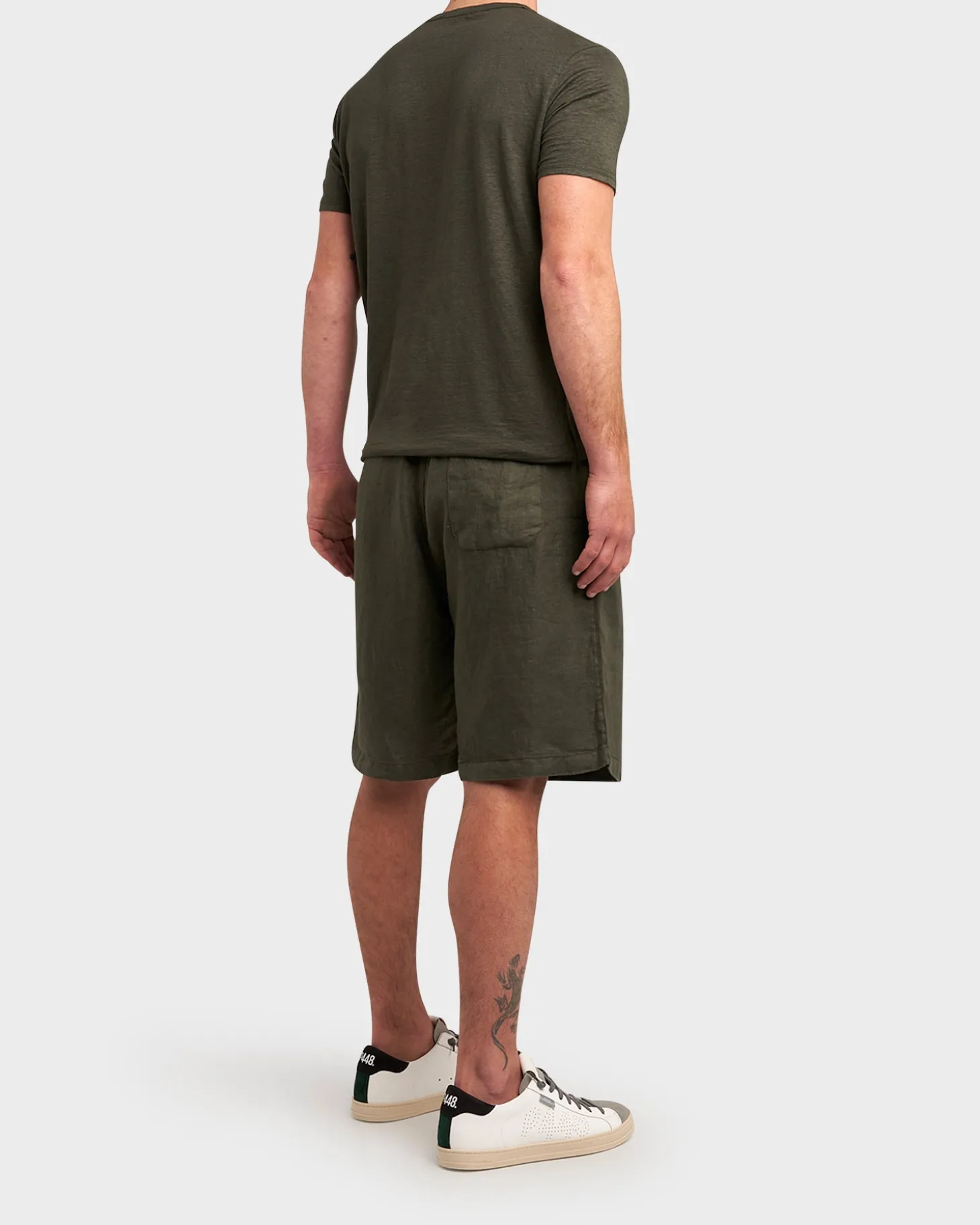 Dark Green Linen Stretch Crew Neck T-Shirt