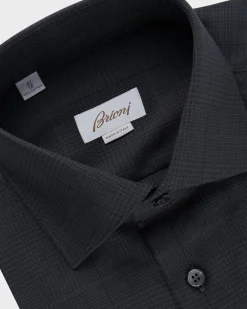 Dark Grey Prince Of Wales Check Collar Shirt