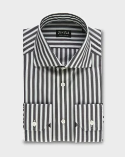 Dark Grey Striped Trofeo Comfort Cotton Shirt