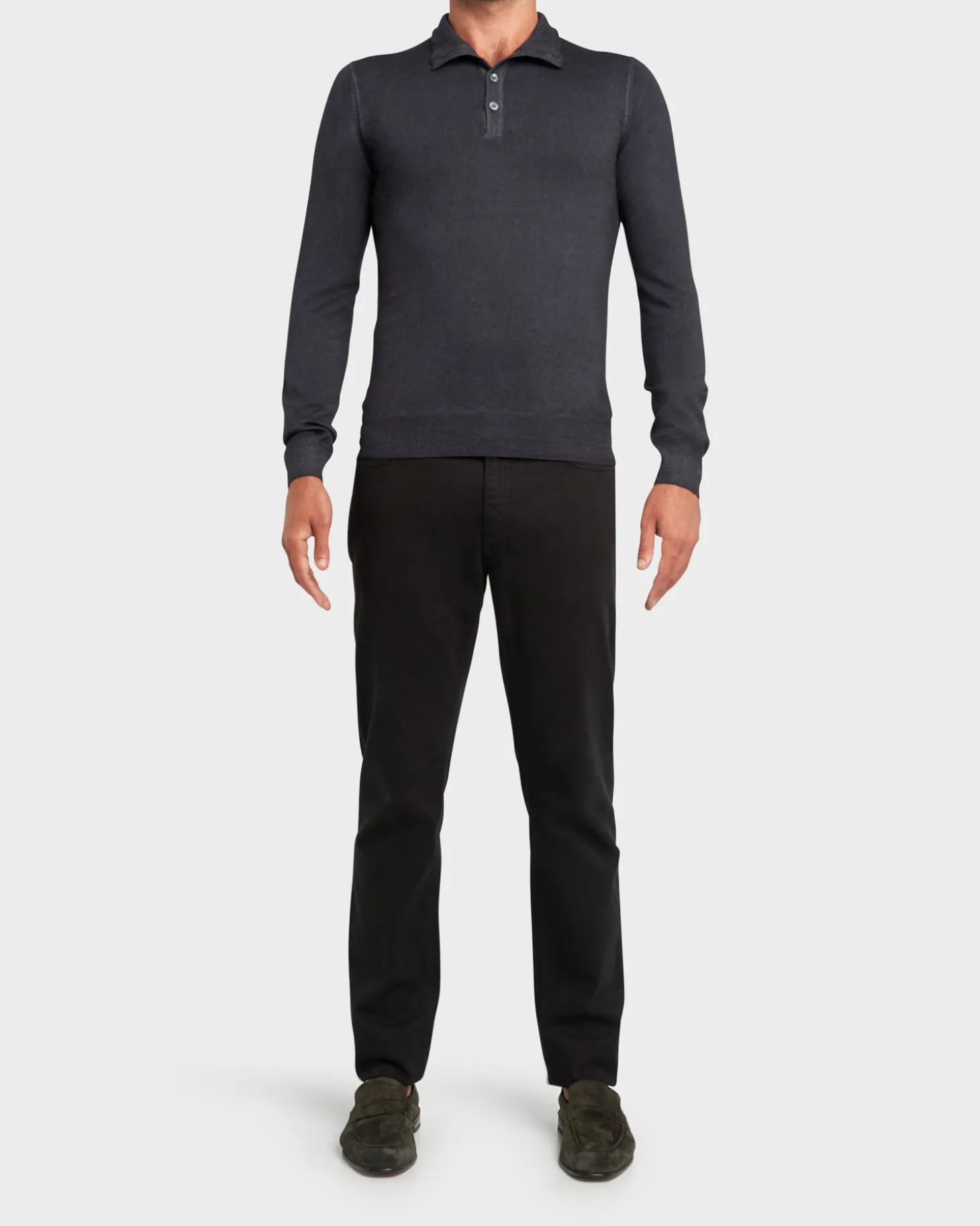 Dark Grey Vintage Dyed Polo Wool Knit