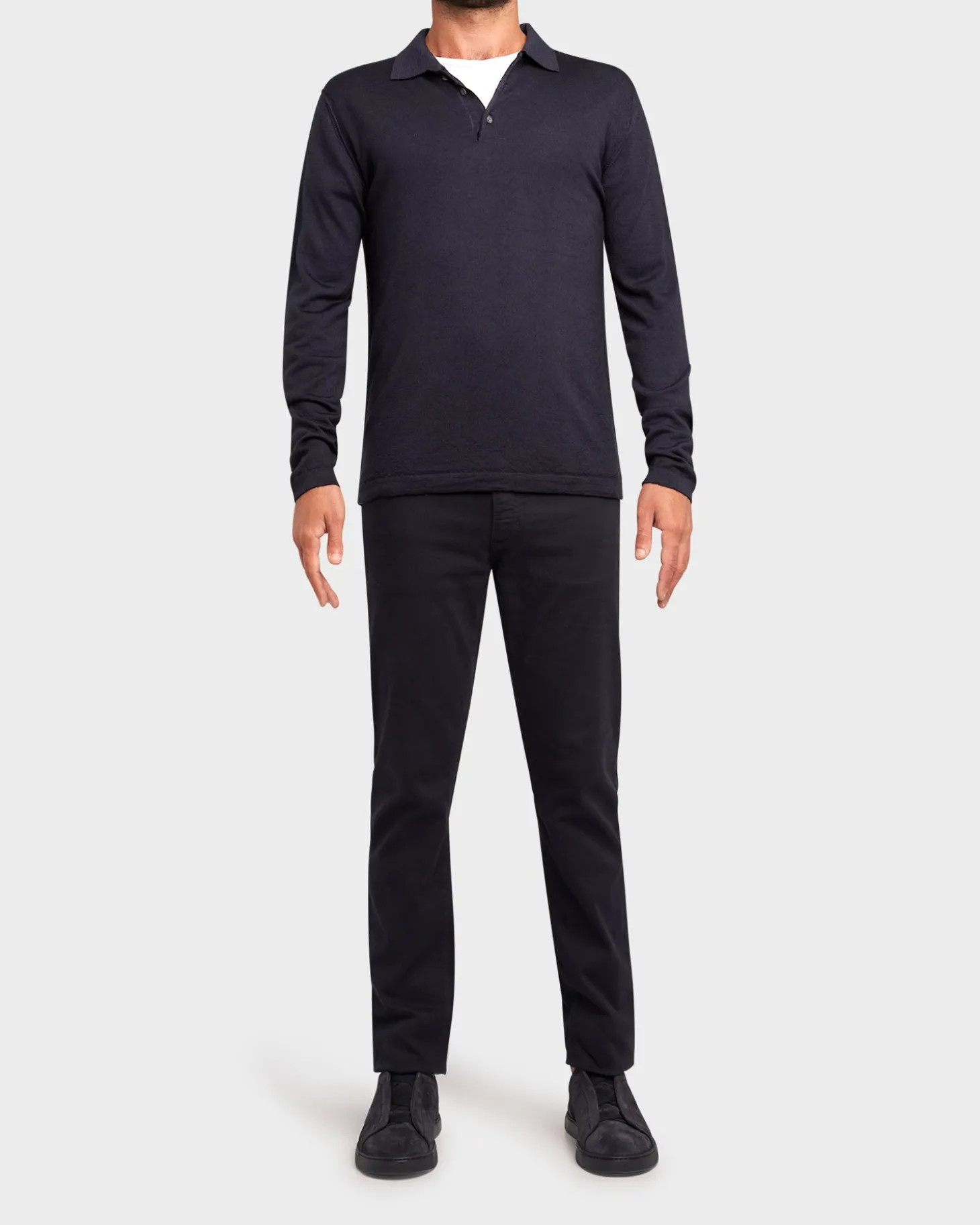 Dark Navy Pure Lambswool Polo Sweater