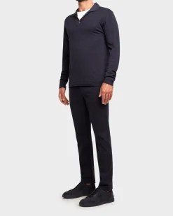 Dark Navy Pure Lambswool Polo Sweater