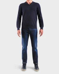 Dark Navy V Neck Wool Sweater