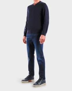 Dark Navy V Neck Wool Sweater