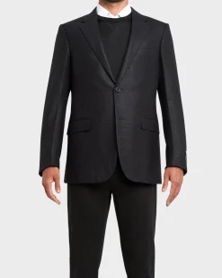 Deep Charcoal Large Twill Wool Silk Cashmere Sports Jacket