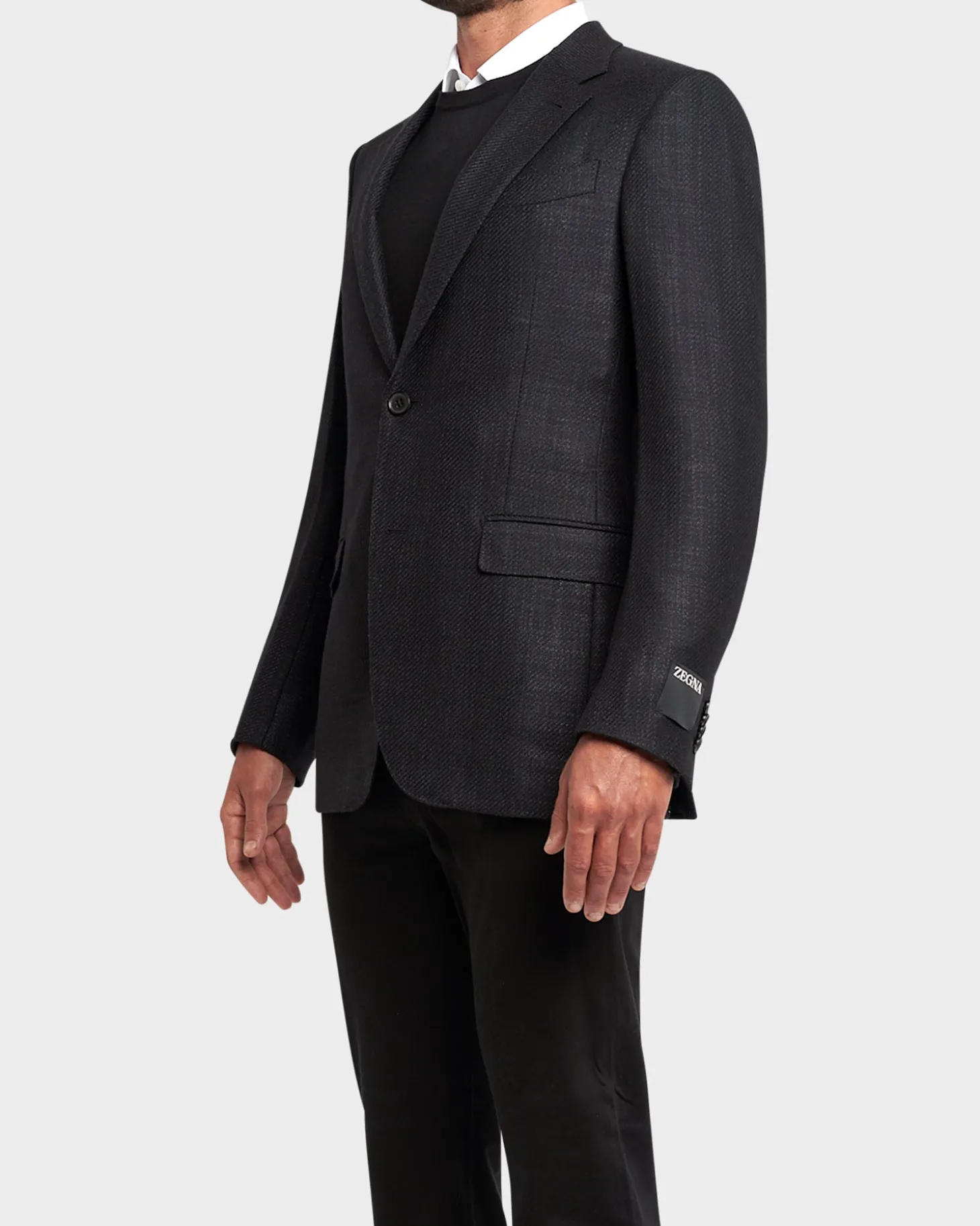 Deep Charcoal Large Twill Wool Silk Cashmere Sports Jacket