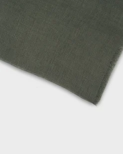 Deep Green Frayed Edge Linen Scarf