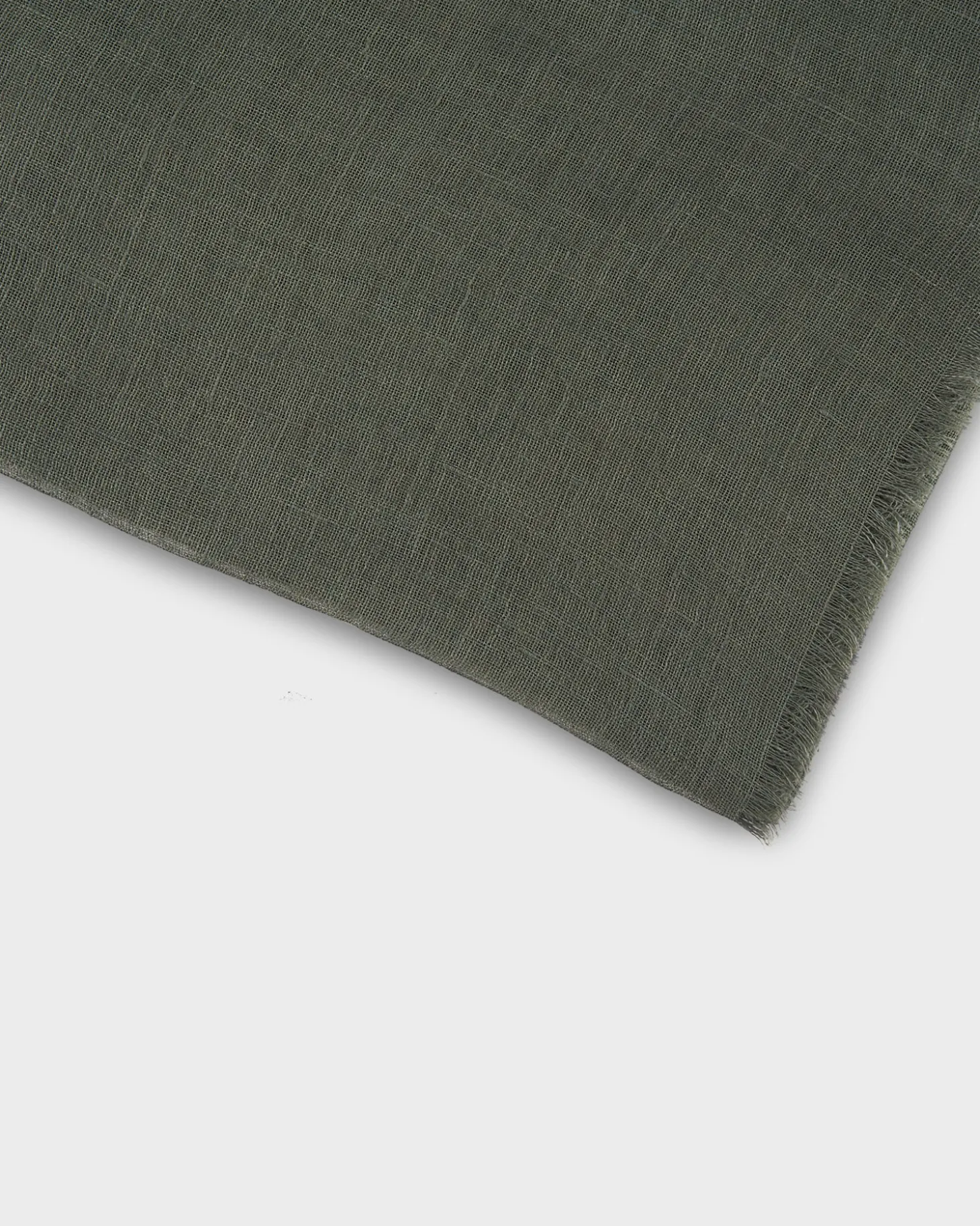 Deep Green Frayed Edge Linen Scarf