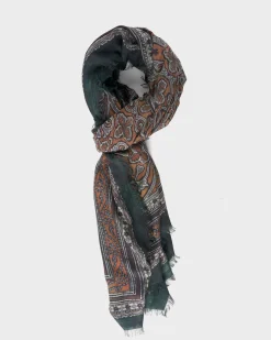 Emerald And Gold Block Print Modal Scarf