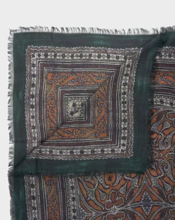 Emerald And Gold Block Print Modal Scarf