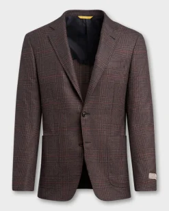 Exclusive Burgundy Glen Check Wool Cashmere Kei Sports Jacket