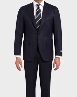 Exclusive Dark Blue Wool 170's Cashmere Pinstripe Suit