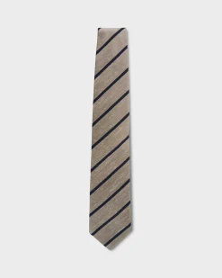Gold And Dark Blue Striped Textured Silk Tie