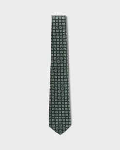Green And White Flower Pattern Silk Tie