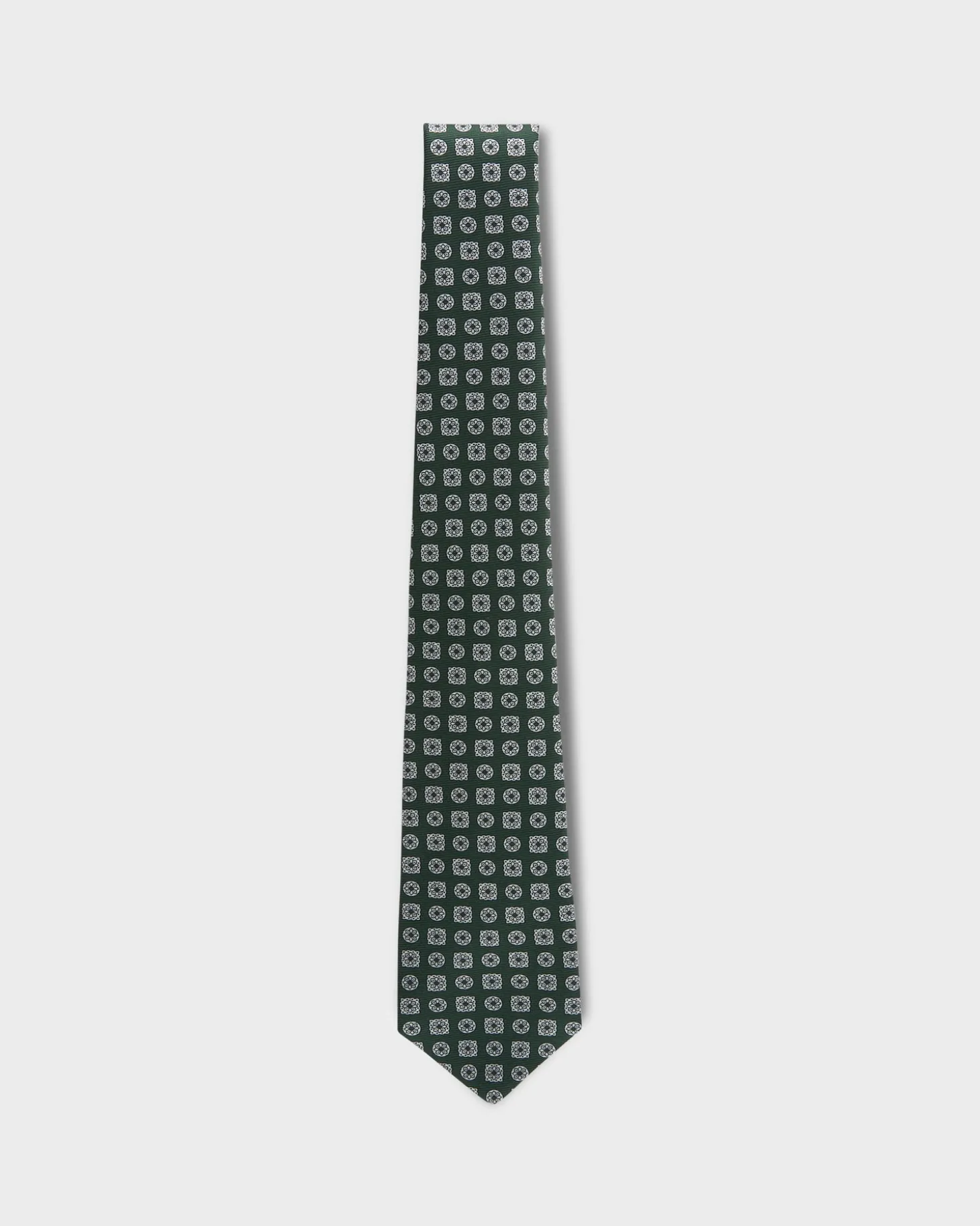 Green And White Flower Pattern Silk Tie