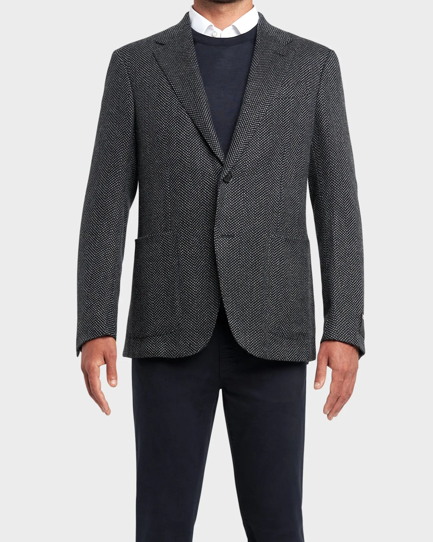 Grey And Navy Chevron Pattern Cashmere Sports Jacket