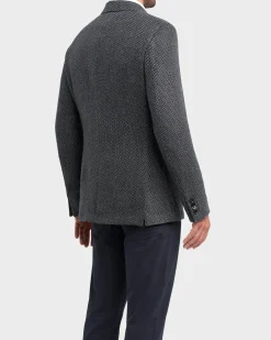 Grey And Navy Chevron Pattern Cashmere Sports Jacket