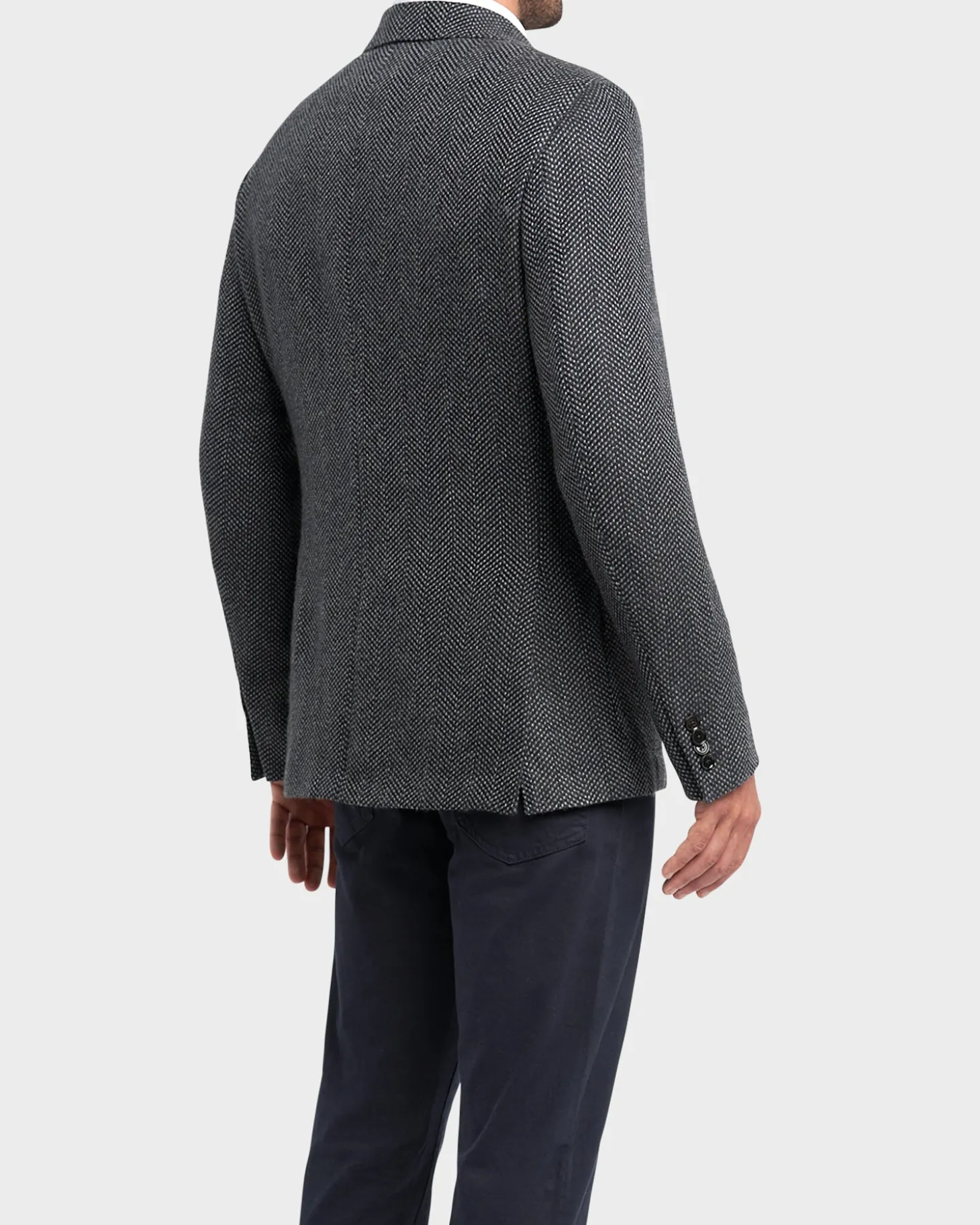 Grey And Navy Chevron Pattern Cashmere Sports Jacket