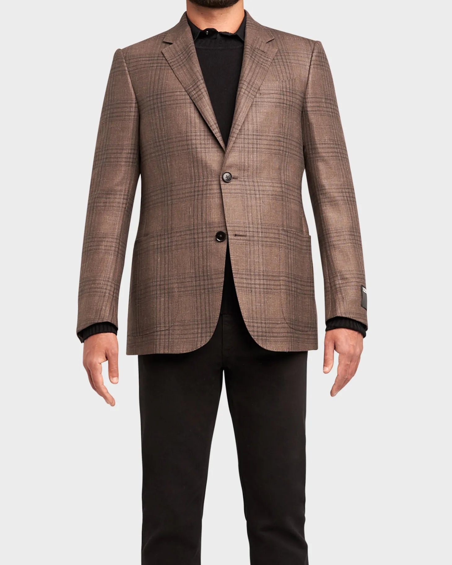 Grey Brown Charcoal Overcheck Cashmere Linen Silk Sports Jacket