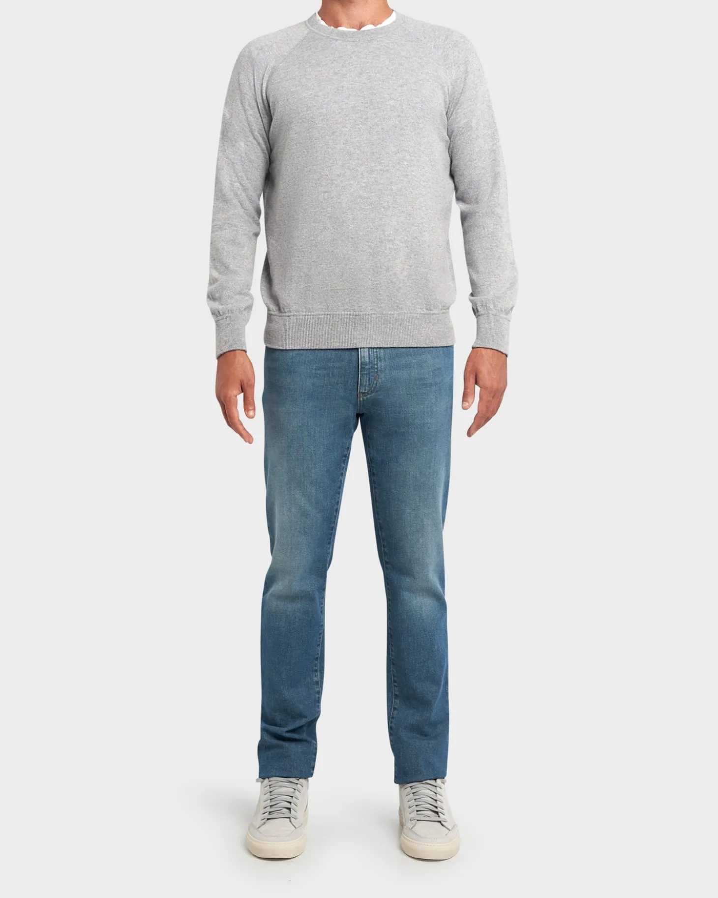 Grey Cashmere Crew Neck Sweater