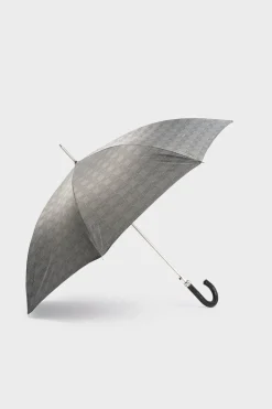 Grey Check Leather Handle Umbrella