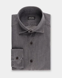 Grey Cotton Linen Denim Shirt