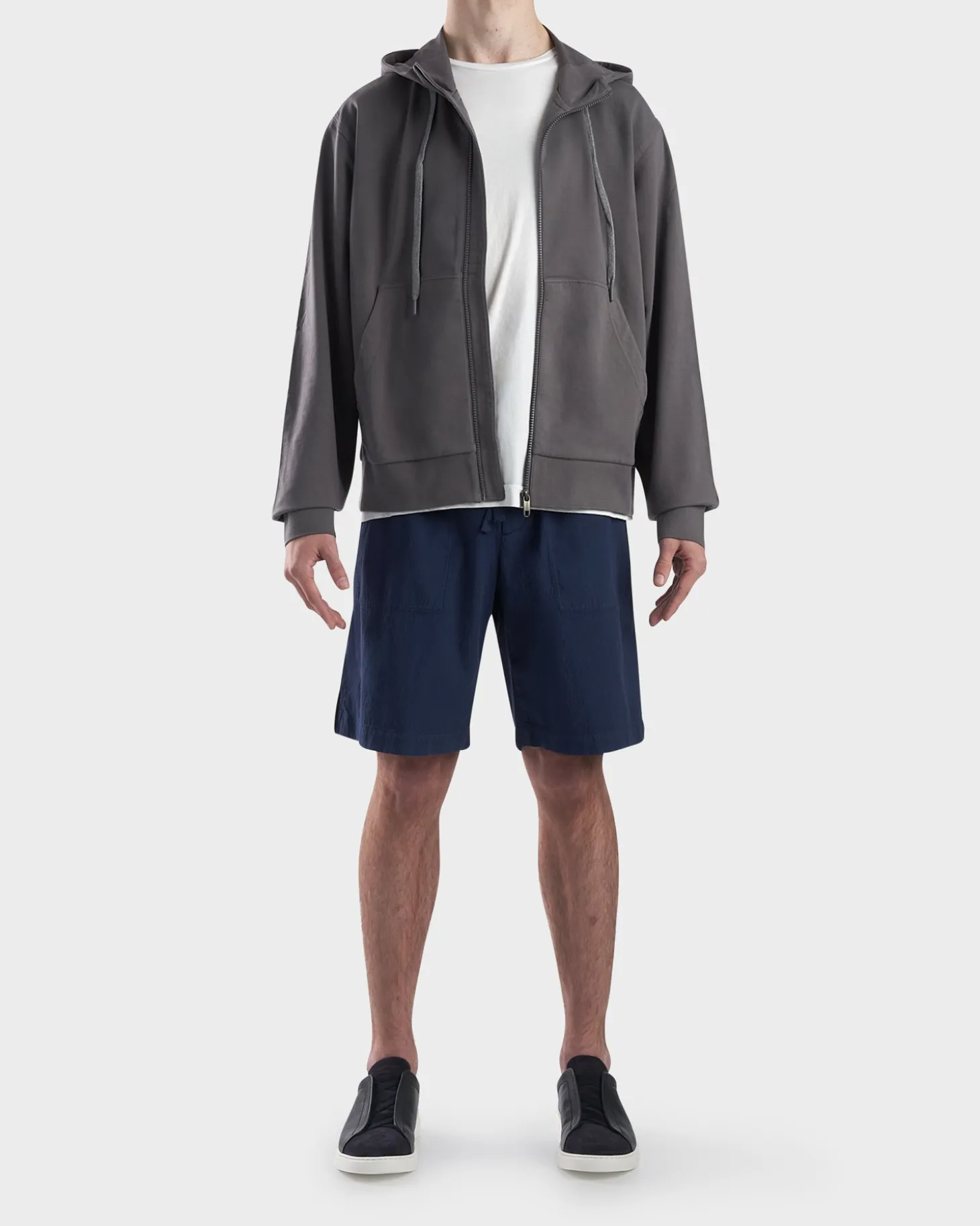 Grey Cotton Zip Hoodie