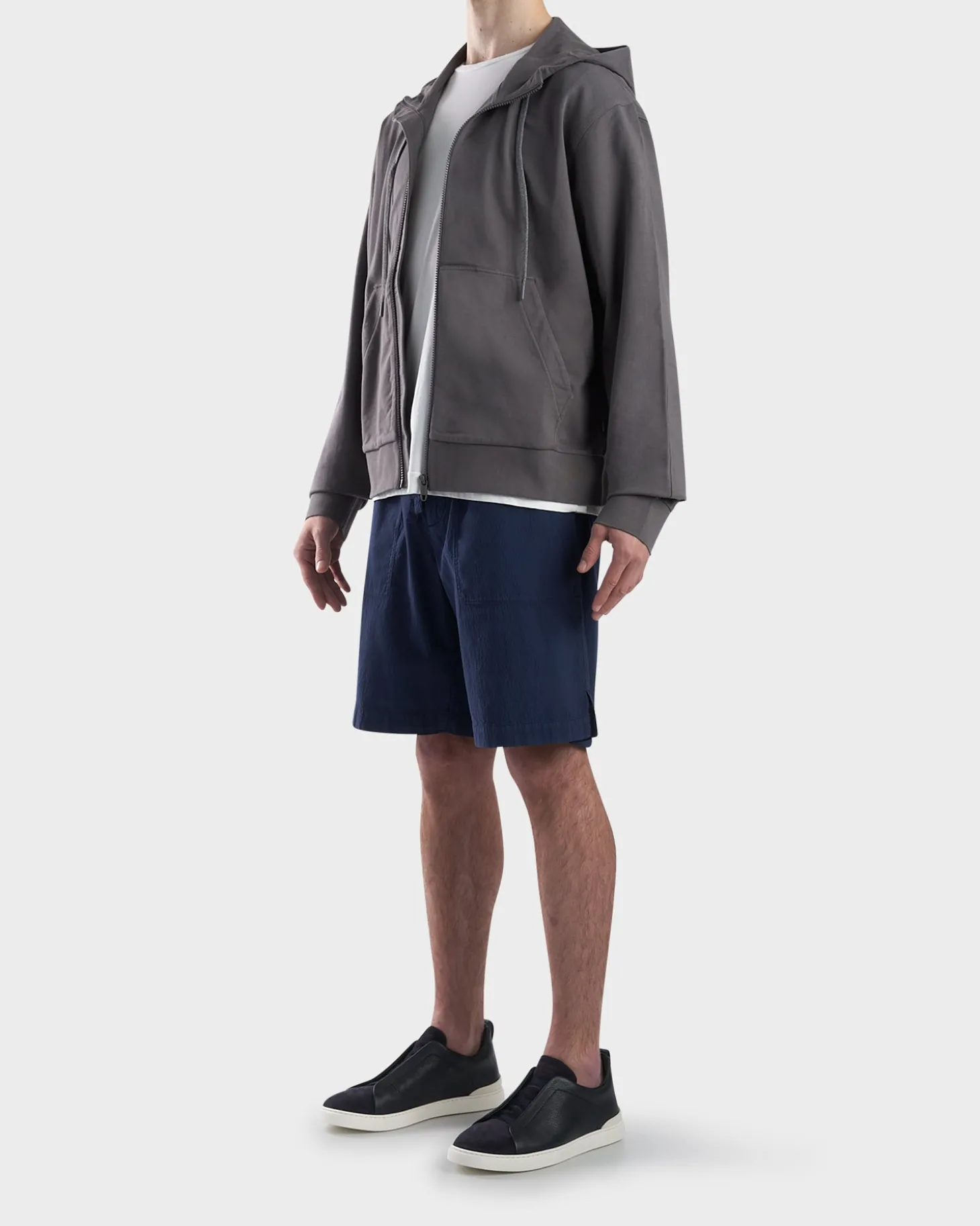 Grey Cotton Zip Hoodie