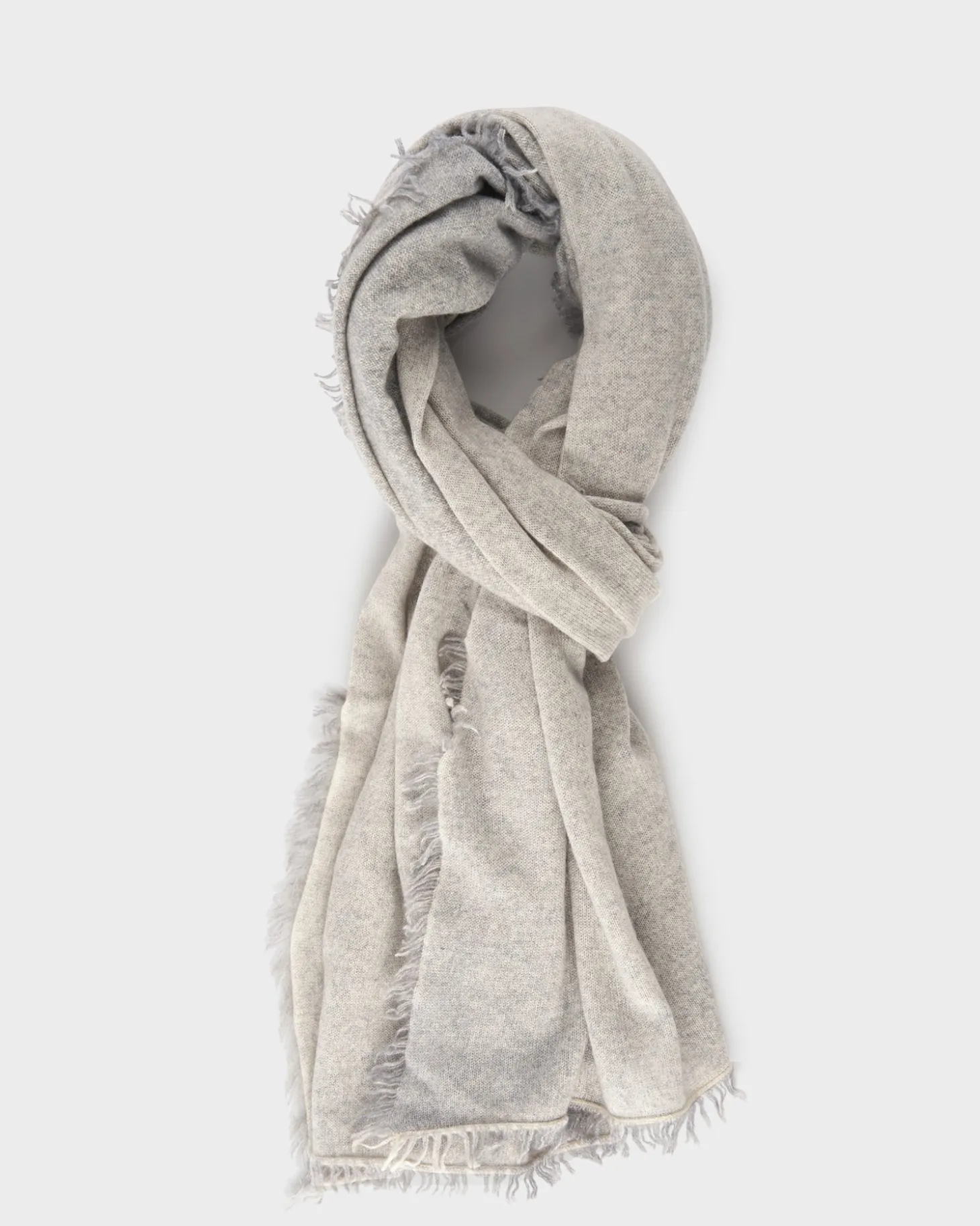 Grey Frayed Edge Cashmere Scarf