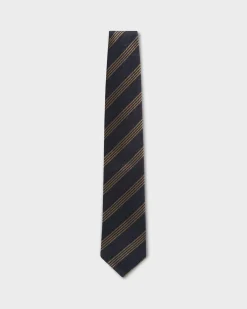 Grey With Gold Diagonal Stripes Silk Tie