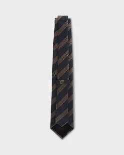 Grey With Gold Diagonal Stripes Silk Tie